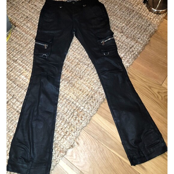 Valabasas Onyx Black Stacked Flare Waxed Jeans Men's Size 29 - Picture 15 of 16